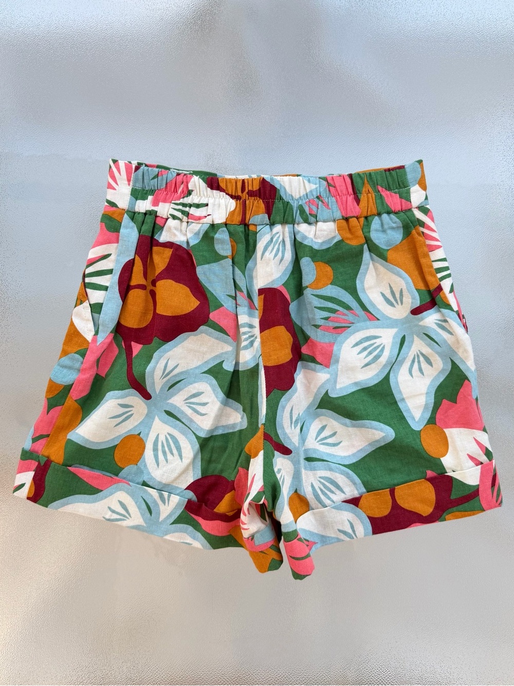 Maison d’Amelie Paris Tropical Floral Linen Blend Belted High Waisted Shorts ~ 6 - Picture 2 of 7